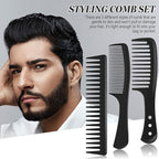 Patelai 3 Pieces Wide Tooth Detangling Hair Comb Styling Set, Carbon Fiber Styling Cutting Comb Anti Static Heat Resistant for Women Curly Straight Long Hair, Black