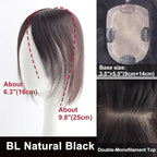 Real Human Hair Topper Pieces Double-Monofilament Top Hand-Tied Mid Length for WomenThinning Hair BHADS914 (BL Natural Black × Hair Length:9.8"(25cm), Base Size:3.5"×5.5"(9cm×14cm))
