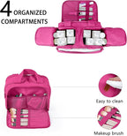 Travel Toiletry Bag for Women, Large Wide-open Puffy Cosmetic Makeup Bag with Wet-Dry Separation, Multi-Pocket Organizer with Carry Handle for Toiletries, Cosmetics, Essentials, Rose Red
