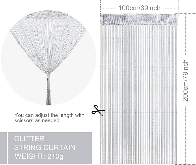 WILLBOND 4 Pcs String Curtains Glitter Fringe Curtains - Image 2