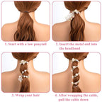 4PCS Rose Bead Spiral Hair Ties, 2 Colors Floral Phone Cord Ponytail Holders for Women, Elegant Rubber Hair Coils, Stylish Hair Accessories for Party, Daily Use - White, Pink Flower