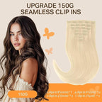 DOORES Seamless Clip in Hair Extensions, Bleach Blonde 130g 7pcs 18 Inch, Human Hair Extensions Remy Hair Clip ins Extensions Seamless Thick Straight Hair Thin Weft Invisi Edge Hair Extensions