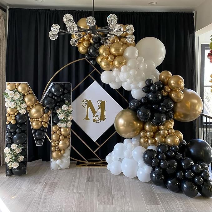 Metallic Gold and Premium Latex Black White Balloons - Image 5