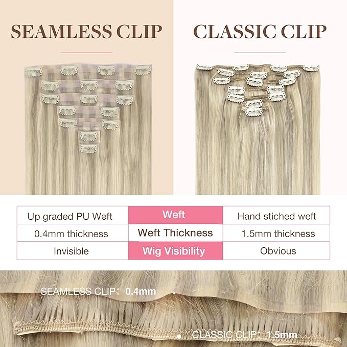 GOO GOO Clip in Hair Extensions Real Human Hair, Remy Human Hair Extensions Clip ins for Women, Natural Human Hair, 18inch 130g 7Pcs, 17A/60A Ash Blonde Highlighted Platinum Blonde