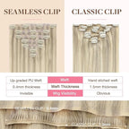 GOO GOO Clip in Hair Extensions Real Human Hair, Remy Human Hair Extensions Clip ins for Women, Natural Human Hair, 20inch 150g 7Pcs, 17A/60A Ash Blonde Highlighted Platinum Blonde
