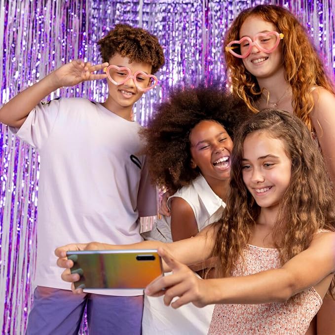 5 Pack Foil Curtain Backdrop Purple Metallic Tinsel Foil Fringe Curtains Photo - Image 5