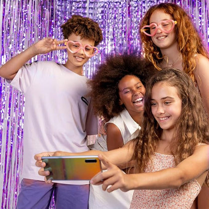 5 Pack Foil Curtain Backdrop Purple Metallic Tinsel Foil Fringe Curtains Photo - Image 5