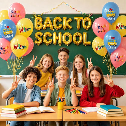 Back to School Balloons Decoration Kit, 16 Inch Gold Letter Balloon Banner - Image 5
