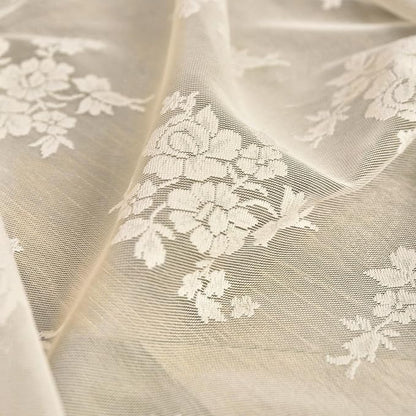 Kotile Beige Lace Kitchen Curtains Rustic Floral W42 x L30 Inch, 2 Panels | Rod - Image 7