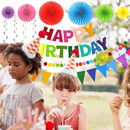 CANREVEL 17 PCS Pre-Strung 3D Rainbow Happy Birthday Banner, Happy Birthday - Image 3