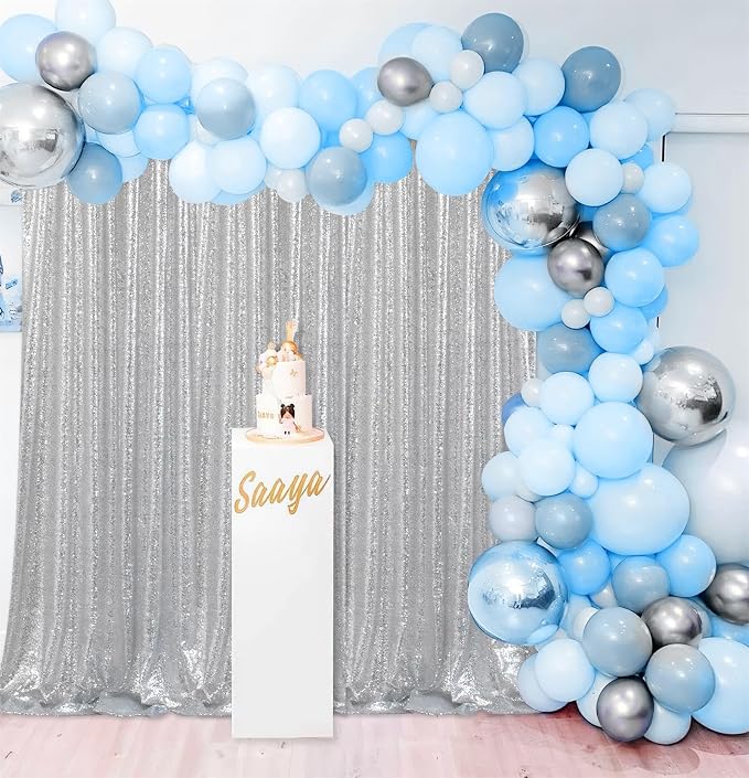 Silver Sequin Backdrop Curtains 6 Pcs 2ftx8ft Silver Curtains Background | - Image 4