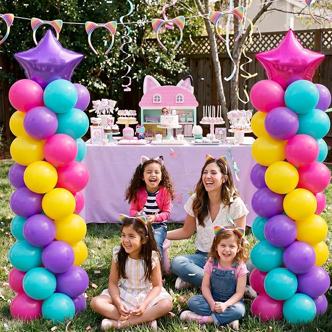 Jenaai 2 Set 163 Pcs Dollhouse Birthday Party Balloon Column Stand Kit | Purple - Image 7