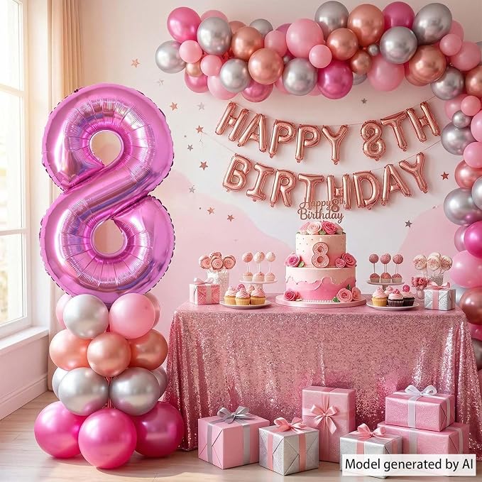 Pink Number 8 Balloon 40 Inch, Shiny Metallic Numeral - Image 7