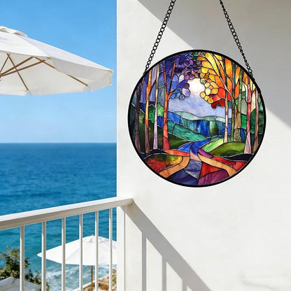 DASTOLL Stained Glass Window Hanging, Colorful Forest Landscape Tree Suncatcher - Image 6