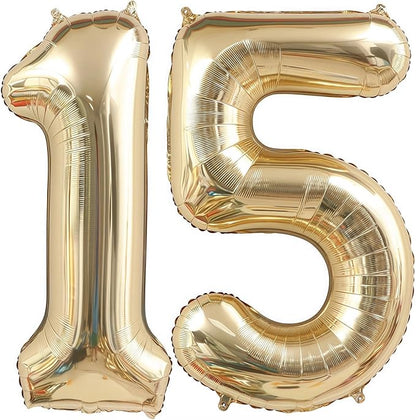 Champagne Gold 15 Balloon, 40 Inch Light Gold Number 15 Balloon Big Foil Mylar by BBPOOL