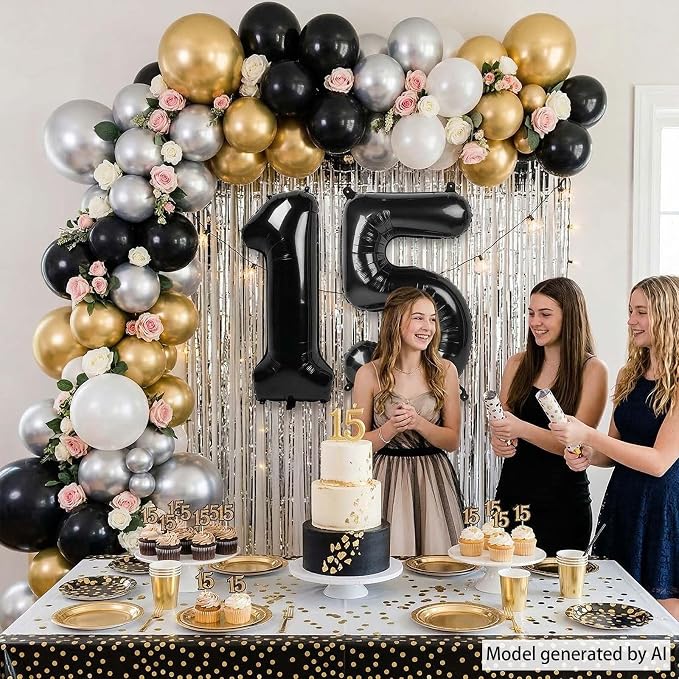 Black Number 15 Balloon 40 Inch, Foil Numeral - Image 2
