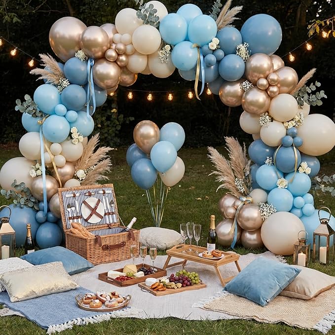 RUBFAC Dusty Blue and Gold Balloons - Image 6