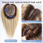 HAIRCUBE Hair Toppers for Women 100% Real Human Hair, Ombre Blonde with Brown Highlight, 6"*5.5"MONO Large Base,65g Hand-moven Real Human HairToppers for Women with ThinningHair