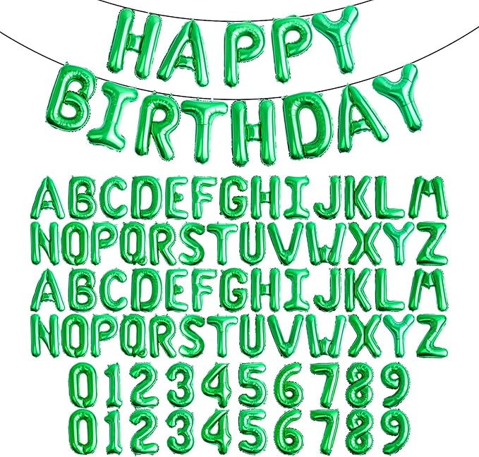 16" Green Letter Number Balloons, Happy Birthday & 2 Sets of A-Z 0-9, Foil by Makeyourpartypop