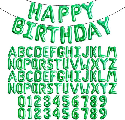 16" Green Letter Number Balloons, Happy Birthday & 2 Sets of A-Z 0-9, Foil by Makeyourpartypop