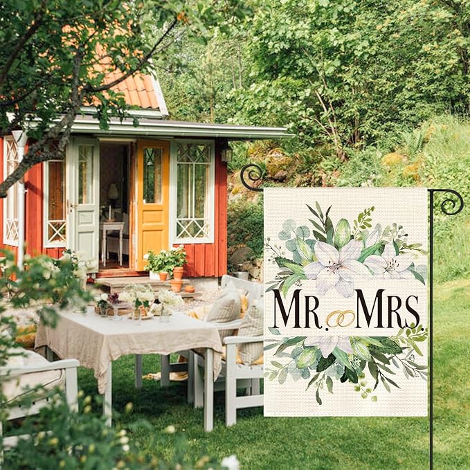 AVOIN colorlife MR. and MRS. Wedding Garden Flag 12x18 Inch Double Sided Outside - Image 2