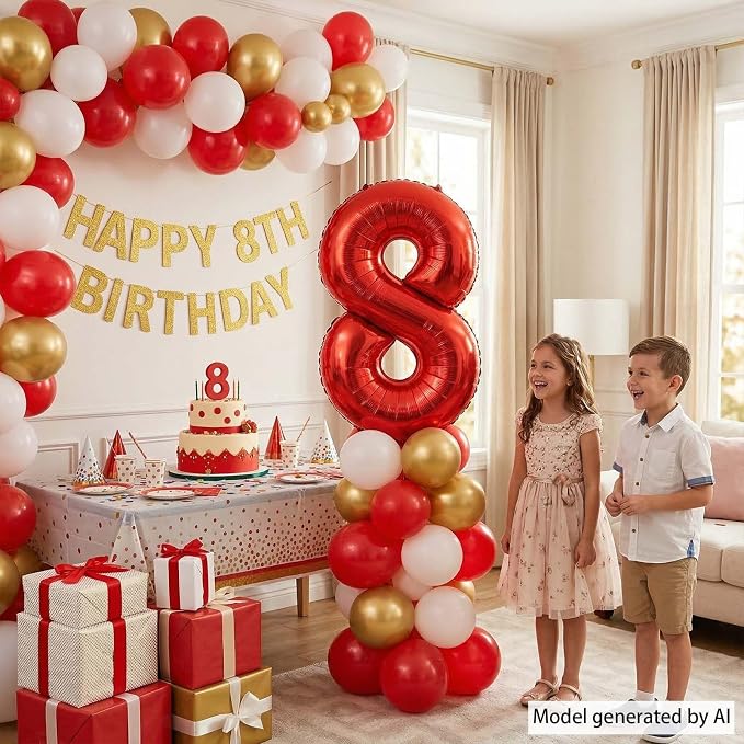 Red Number 8 Balloon 40 Inch, Foil Numeral - Image 7