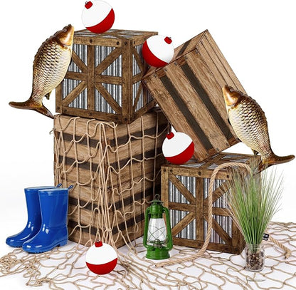 18 Pcs Gone Fishing Party Decorations Kit | Decorations Fish Net, Fish Balloons by Unknown