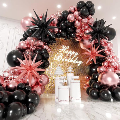 Rose Gold and Black Balloons Garland Arch Kit by Unknown