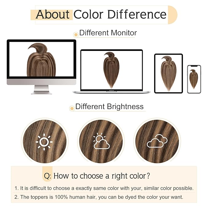 SEGO Hair Toppers for Women Real Human Hair With Bangs, 7 * 13CM Silk Base 100% Remy Human Hair Clip in Top Wiglet Hairpieces Add Volume -6 Inch Medium Brown&Dark Blonde