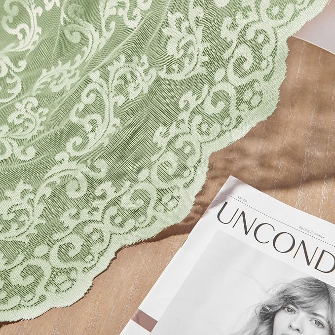 FOLKSIDE Sage Green Lace Curtains 96 Inches Long 2 Panels Country Vintage Sheer - Image 7
