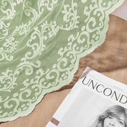 FOLKSIDE Sage Green Lace Curtains 96 Inches Long 2 Panels Country Vintage Sheer - Image 7