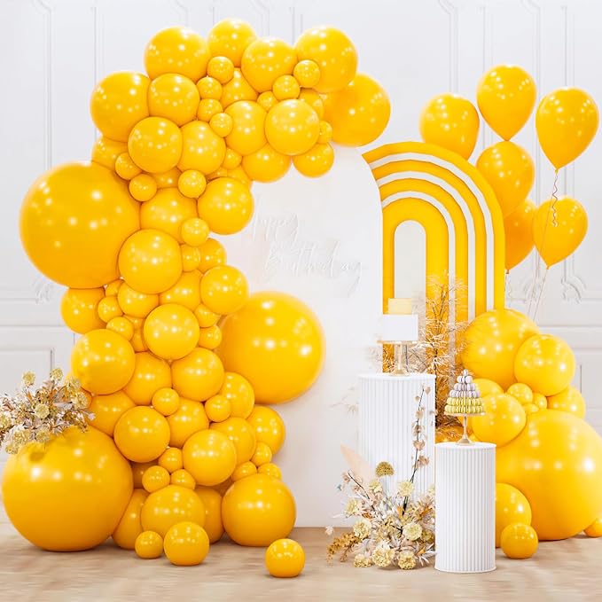 PartyWoo Mustard Yellow Balloons 152pcs Different Sizes of 18 12 10 5 Inch by PartyWoo