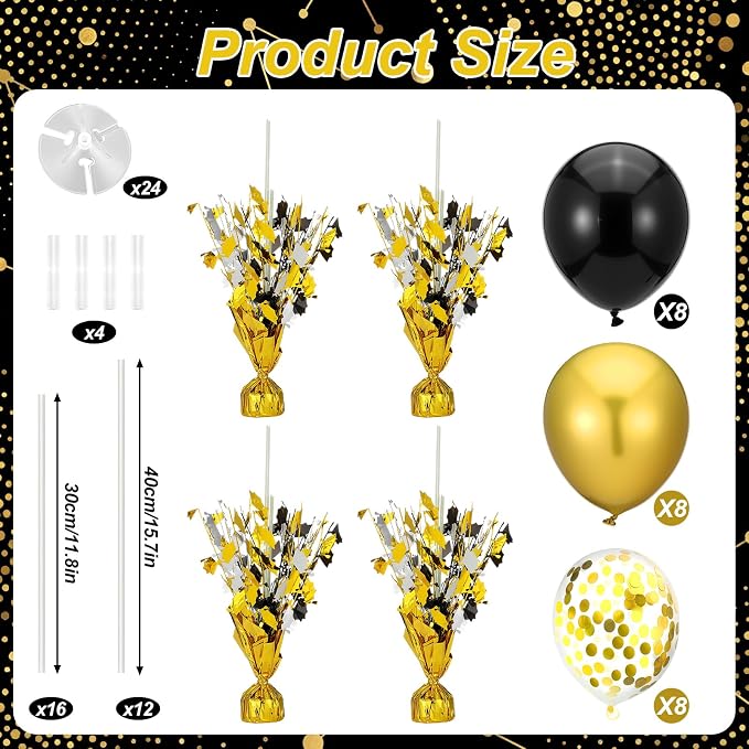 4 Set Black and Gold Balloon Stand Kit 2026 Table Centerpiece Metallic Foil - Image 2