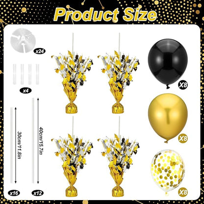 4 Set Black and Gold Balloon Stand Kit 2026 Table Centerpiece Metallic Foil - Image 2