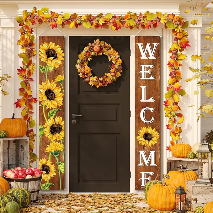 Tatuo Sunflower Welcome Hanging Banners Summer Porch Banners Flags Spring Door by Tatuo