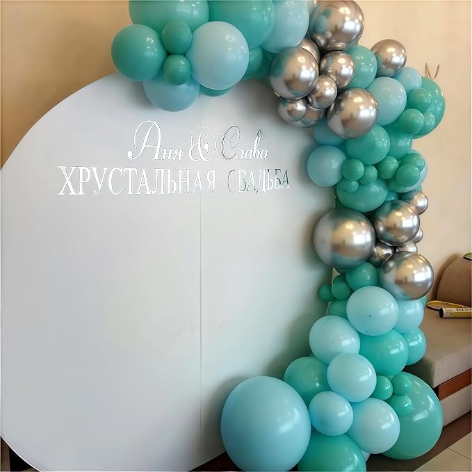 Teal Blue Silver Balloons, Aqua Blue White Silver - Image 7