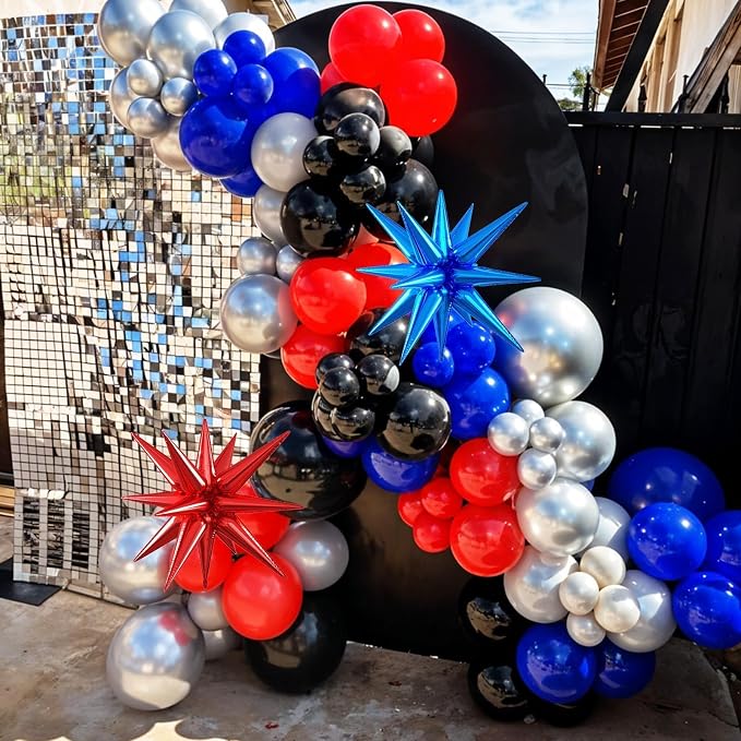 Red Blue Black Balloons, 12 Inch Royal Blue Red Black Metallic Silver Confetti - Image 5