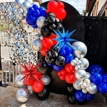 Red Blue Black Balloons, 12 Inch Royal Blue Red Black Metallic Silver Confetti - Image 5
