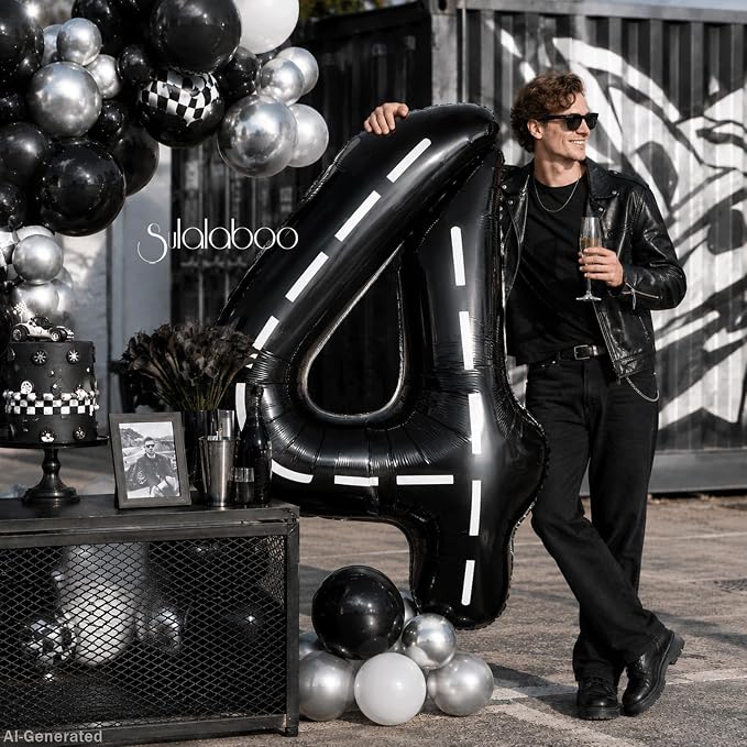 Race Car 40 Inch Black 4 Big Large Helium Balloon Number 0-9 | Track Giant - Image 3