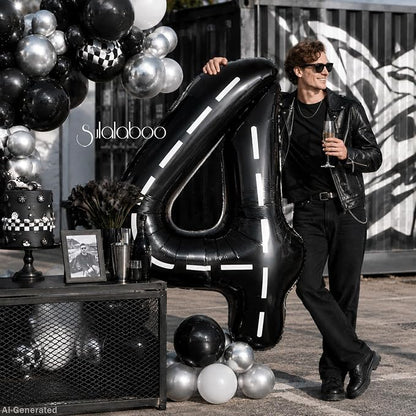 Race Car 40 Inch Black 4 Big Large Helium Balloon Number 0-9 | Track Giant - Image 3