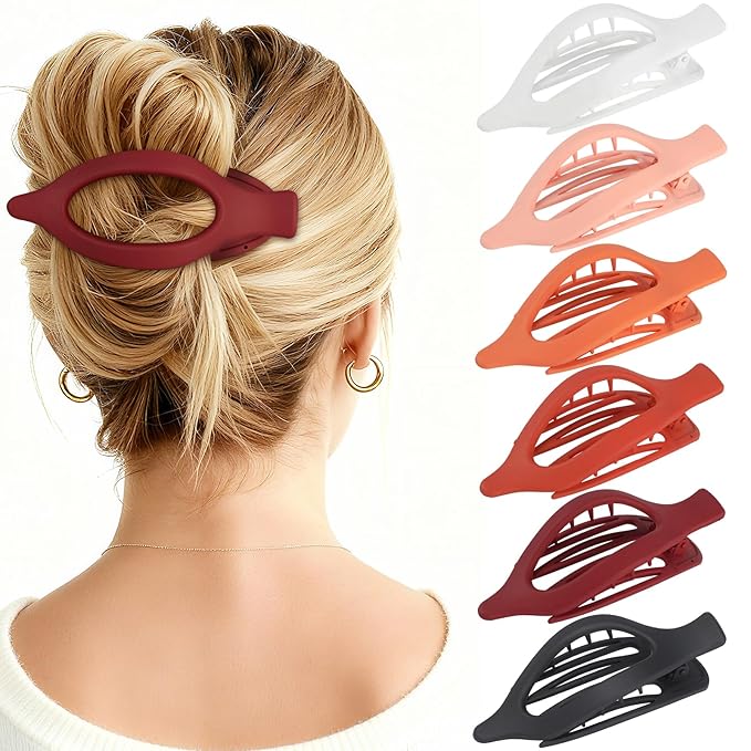 Flat Hair Clips for Women - 6 PCS French Flat Claw Clips Medium Hair Clips for Girls Large Hair Claw Clips for Thick or Thin Hair Strong Hold No Slip Hair Accessories for women (Orange)