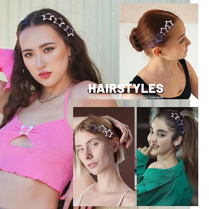 30 Pcs Metal Star Hair Clips 2000s Y2K Snap Barrettes 1.25 In Non Slip Star Hair Accessories for Women,Matte Multiple Purple