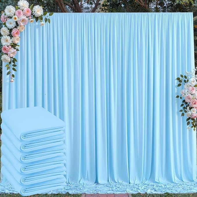 30 ft x 10 ft Wrinkle Free Baby Blue Backdrop Curtains by Outpain