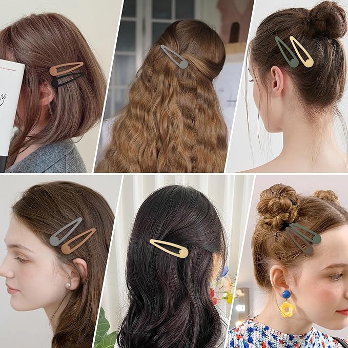 24 PCS 2.36 In Metal Snap Hair Barrettes For Women Water Drop Shape Hair Clips For Thick Thin Fine Hair,Matte Black Brown Gray Yellow Green Khaki