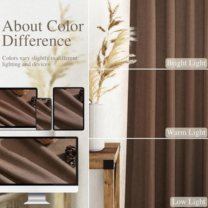 Caramel Brown Linen Curtains for Living Room 94 Inches Long Back Tab and Rod - Image 3