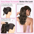 ALXNAN Claw Long Wavy Ponytail Extension,18 Inch Curly Pony Tail Clip in Hair Extensions for Women,Dark Chocolate Brown Clip on Pony Tails Hair Extensions
