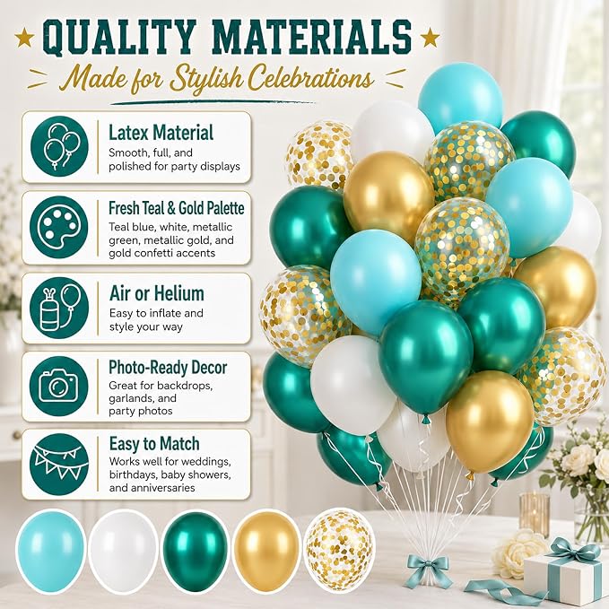 Teal Gold Balloons, Metallic Gold, Tropical Beach Summer Pool Wedding - Image 7