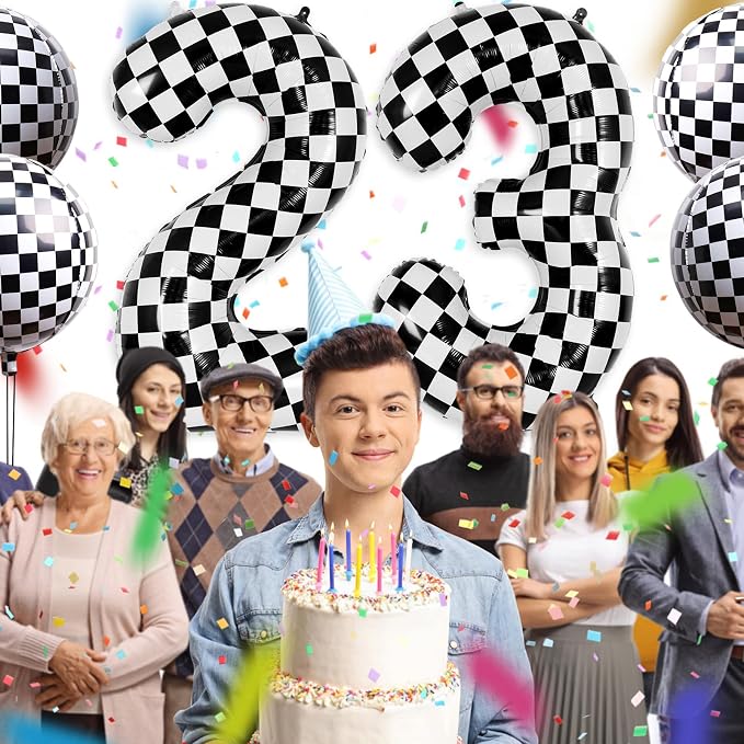 Checkered Number 3 Balloon 40 Inch, Large Foil Black and White Number Balloons - Image 5