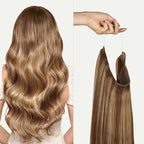 Luxy 100% Remy Human Hair – Halo Clip-In Hair Extensions –Natural Looking Volume & Length - One-Piece - Easy 5-Min Application 180 grams 20" Chestnut Brown Highlights