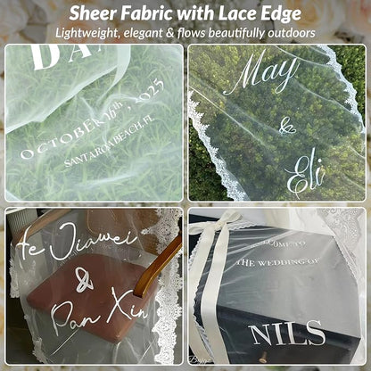 Custom Wedding Welcome Sign Banner, Sheer Fabric Hanging Wedding Entrance Decor - Image 6